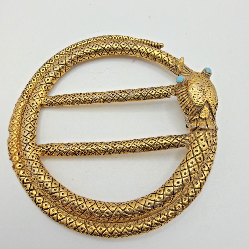 Victorian Revival Snake Brooch Scarf Buckle Gold Toned