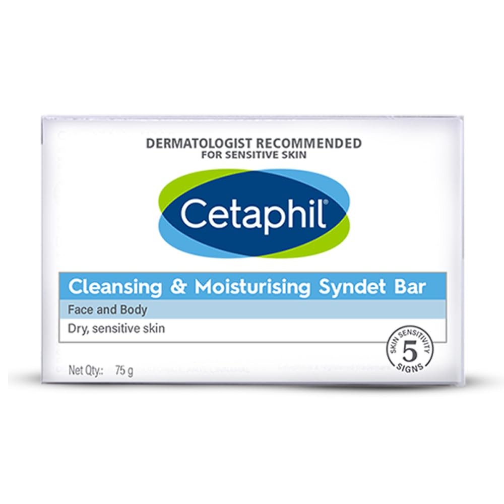 Cetaphil Gentle Cleansing & Moisturizing Syndet Bar 75g for Sensitive Skin