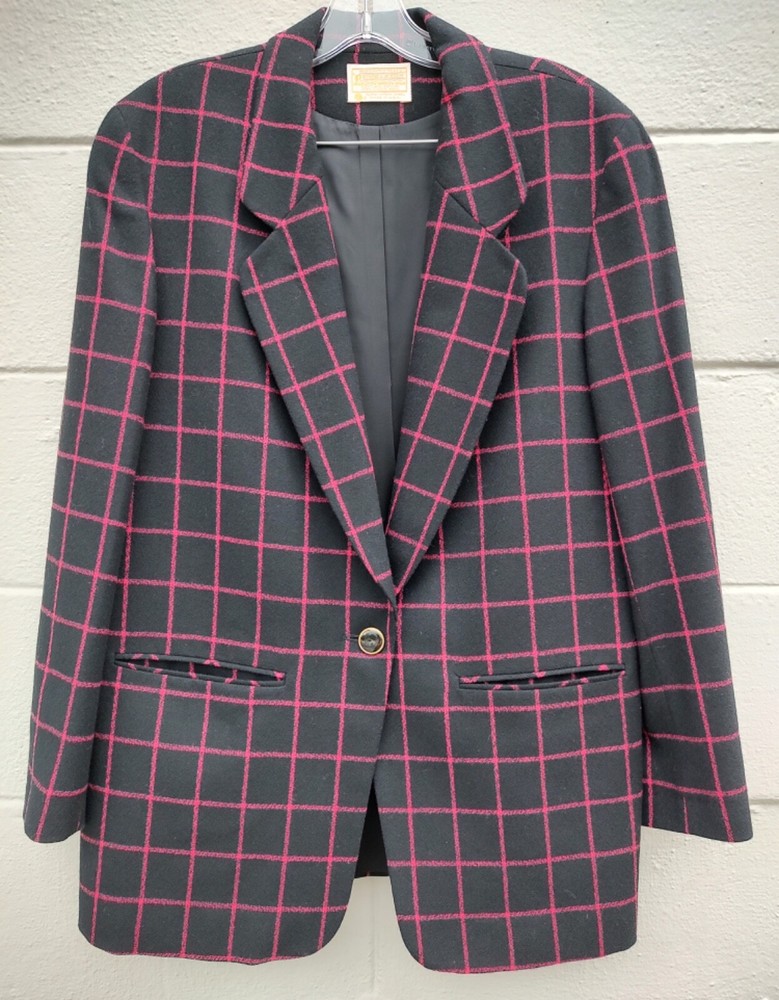 Amazing Pendleton Vtg 1980's Power Suit Skirt & Blazer Window Pane Plaid 14 #116