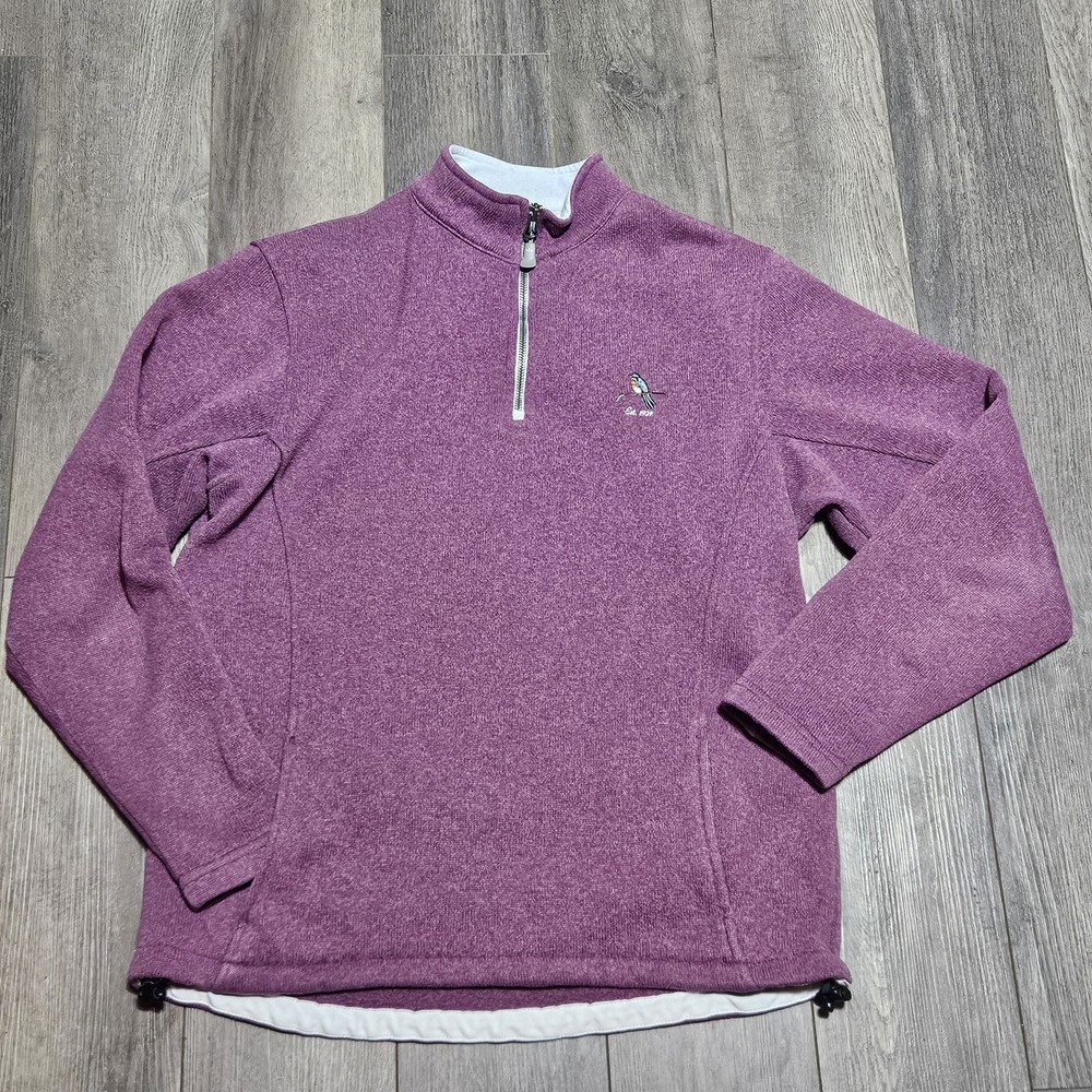 Peter Millar Warmth Mens M Fleece Quarter  Zip Pullover Sweater Purple Bird Logo