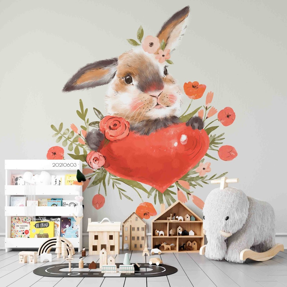3D Rabbit Flower Watercolor Wall Murals Wallpaper Murals Wall Sticker 2