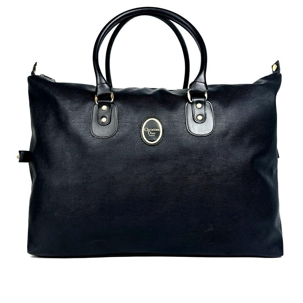 Dior Boston Bag Black Leather Gold Hardware Preowned Travel Handbag