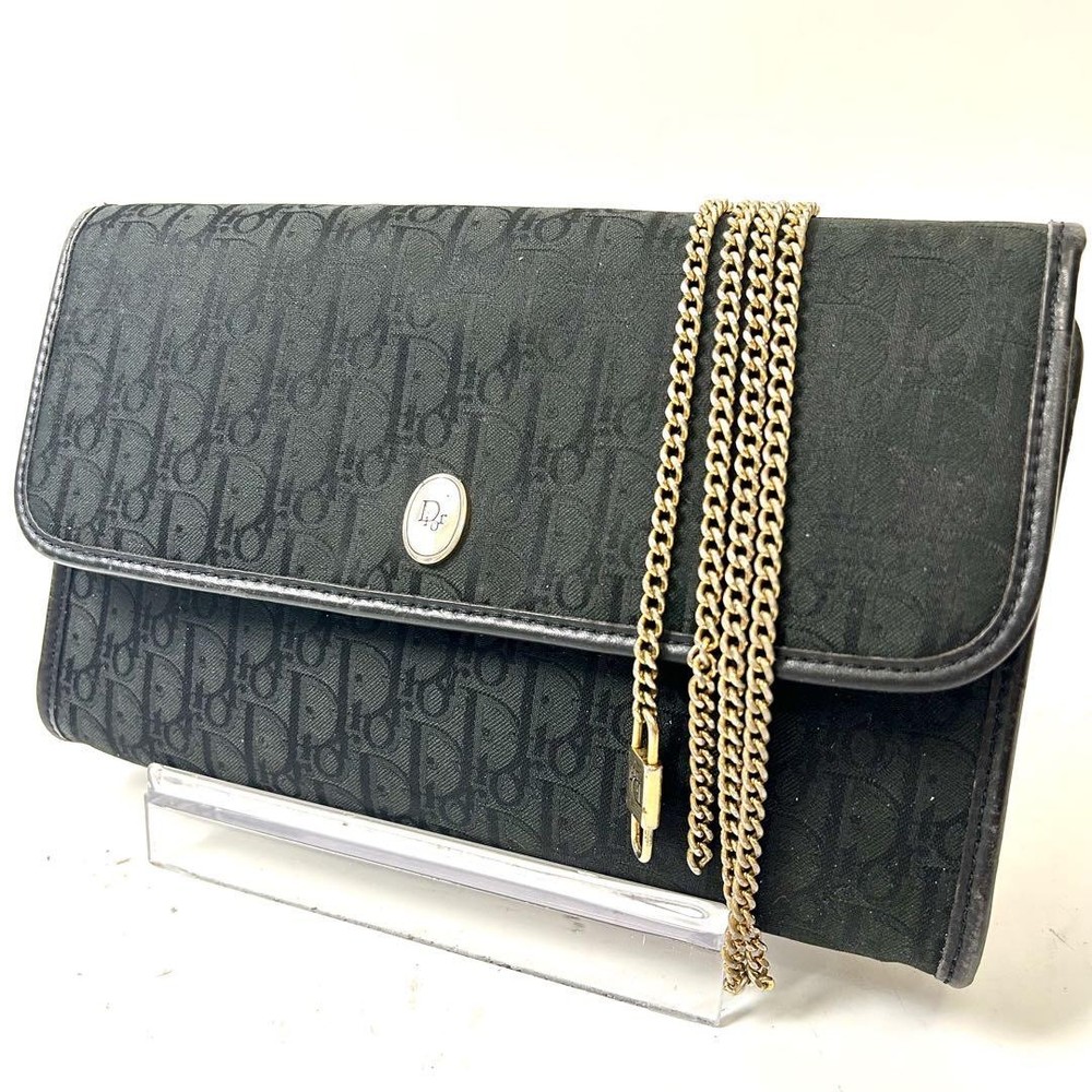 Dior Trotter Canvas Chain Shoulder Bag Black Women Authentic Japan