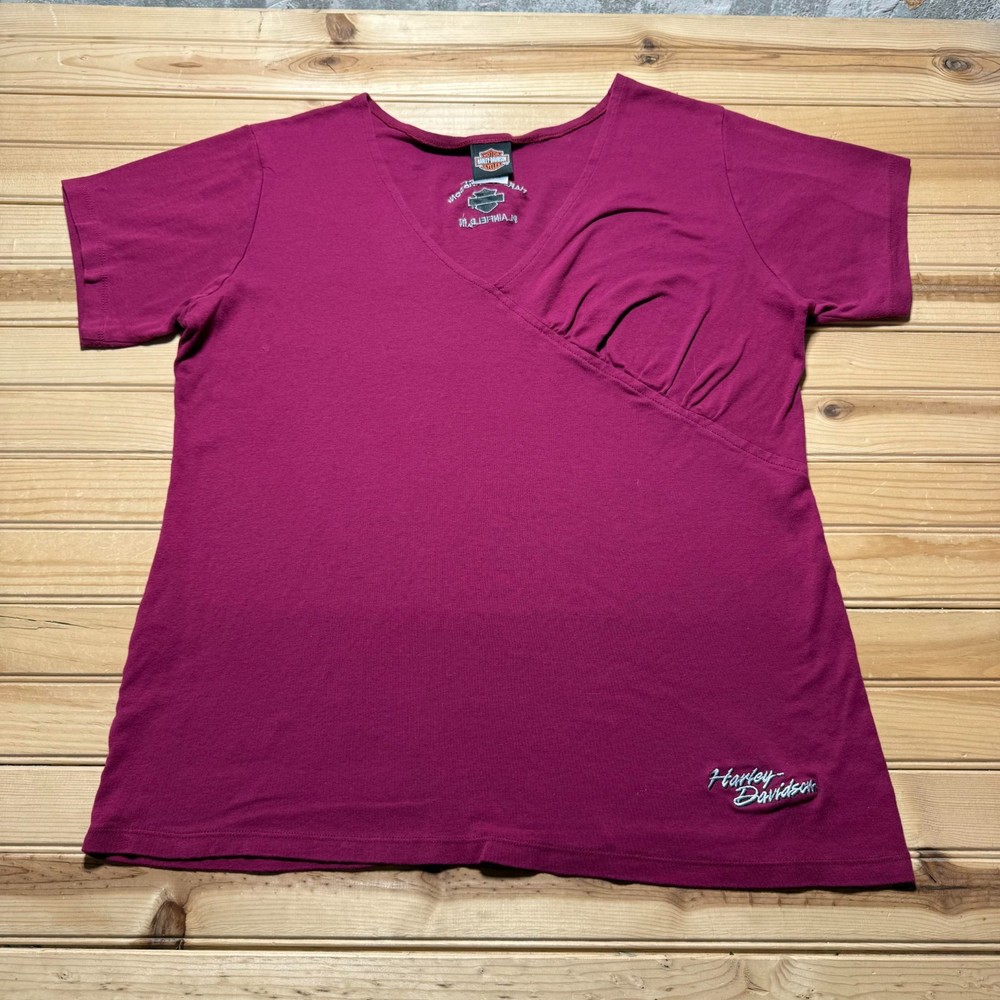 Harley-Davidson Indywest Plainfield Indiana V-Neck Embroidered Biker T-Shirt 2X