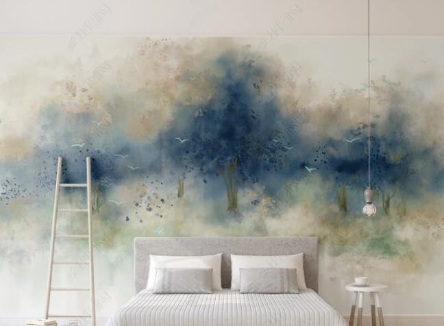 3D Abstract Forest Bird Self-adhesive Removeable Wallpaper Wall Mural-image