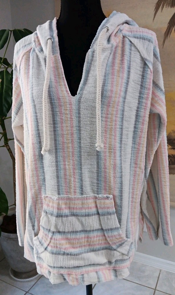 Ocean Drive Baja Hoodie, Medium, White with Pastel Stripes