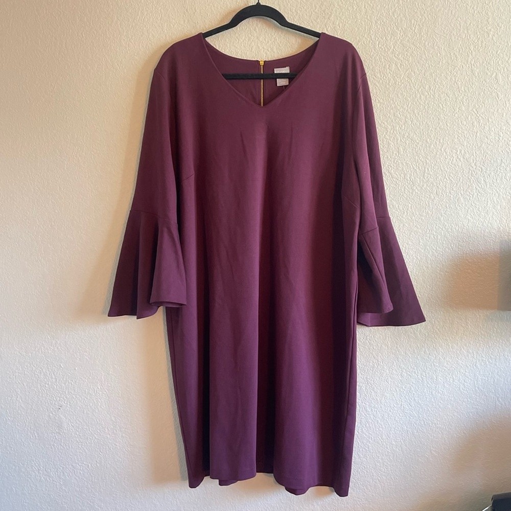 NWT Chico's Ponte Flare Sleeve Dress in Maroon Chicos Size 4 US Womens Size 20