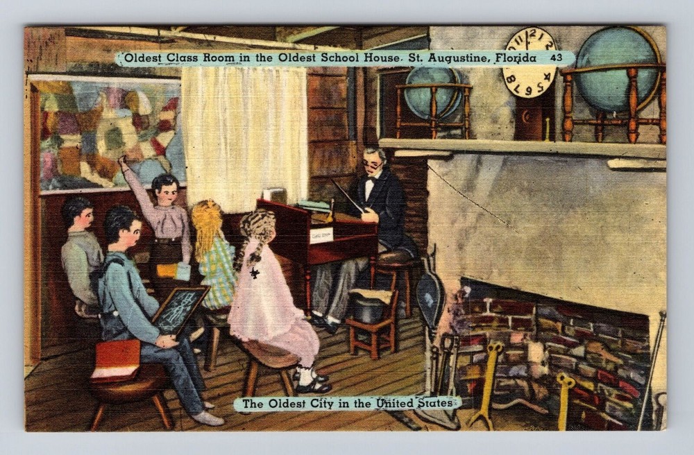 St Augustine FL-Florida, Old Class Room In Oldest School House Vintage Postcard