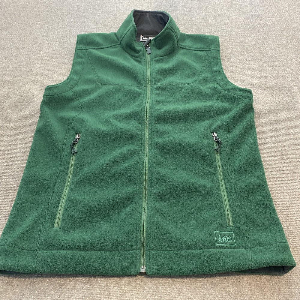 REI Fleece Vest Mens Small Green Full Zip Outdoor Hiking Warm Sleeveless Jacket
