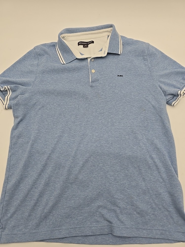 Michael Kors Polo Shirt Men M Blue Solid Logo ..#37022