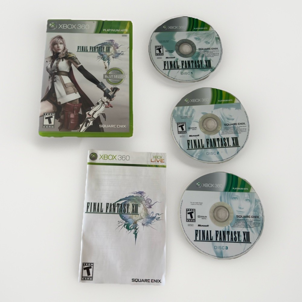 Final Fantasy XIII (Microsoft Xbox 360, 2010) Complete w Manual and All 3 Discs
