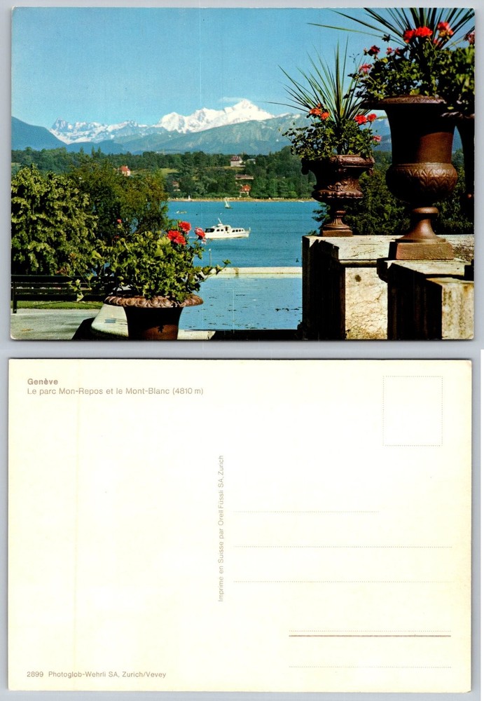 Geneva Switzerland Mon-Repos Park Mont Blanc Lake View Chrome Postcard