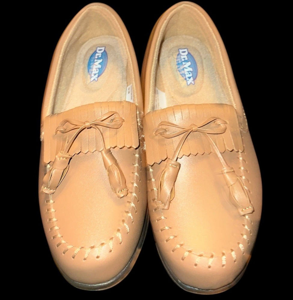 Dr. Max Women's Tan Leather Loafers 5M Comfort Slip-On Tassel Moccasins Shoes