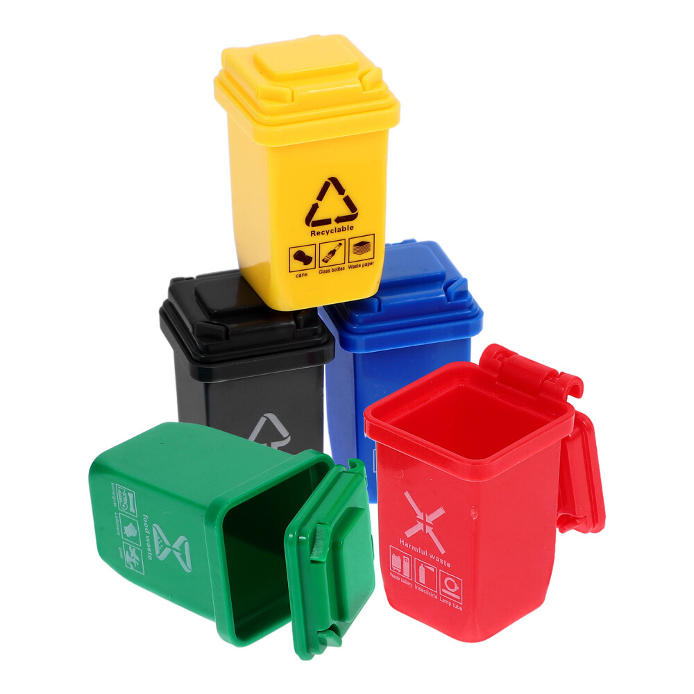 5 Pcs Tiny Toy Trash Cans Mini White Basket with Handle Garbage Model