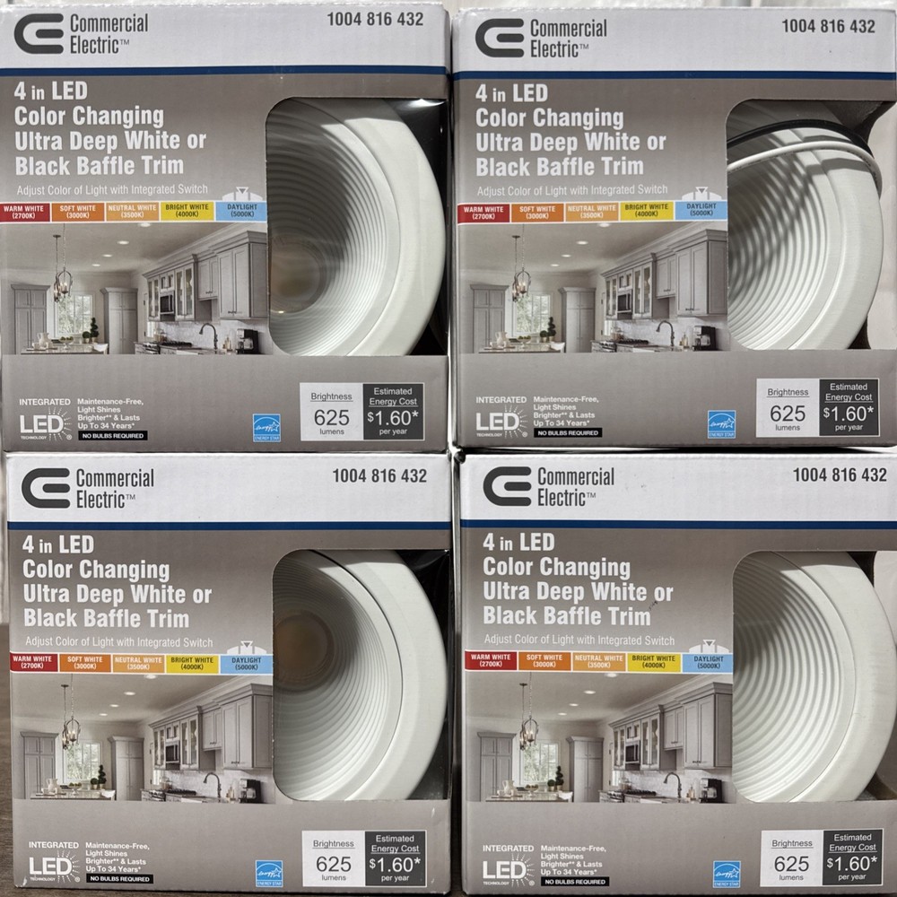 (4-Pack) 4 in. Selectable CCT Recessed Light Ultra Deep Baffle Trim 1004816432
