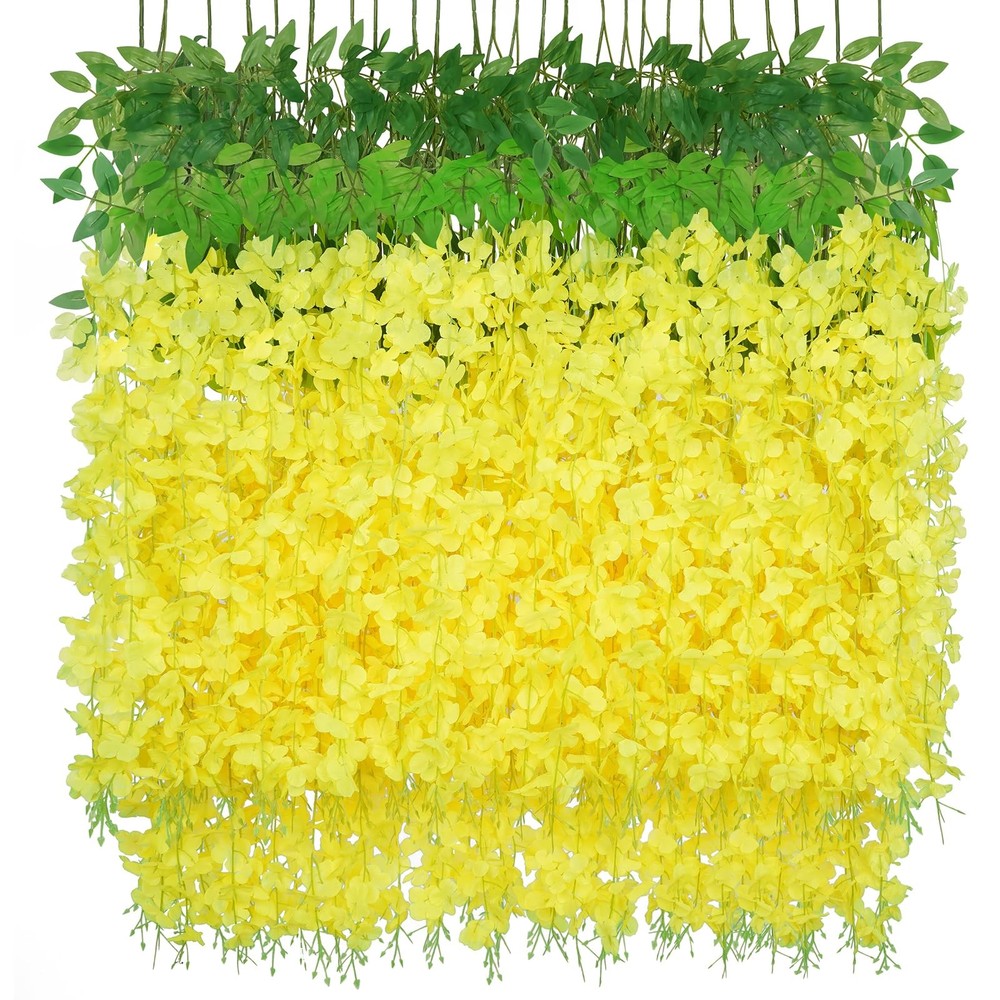 10Pcs Yellow Fake Wisteria Hanging Flowers, 3.6Ft/Pcs Artificial Wisteria Gar...