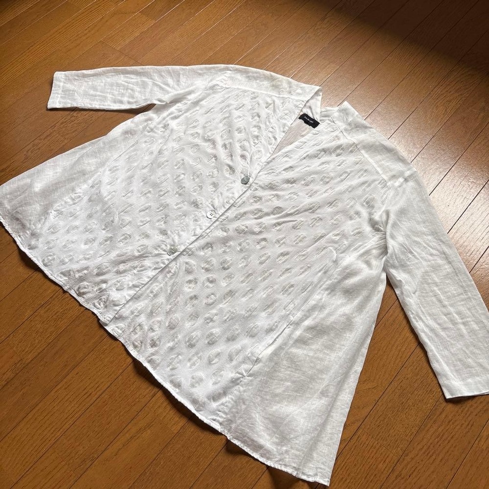 Pas de calais Cotton Linen Long Sleeve Sheer Blouse Size 36 White