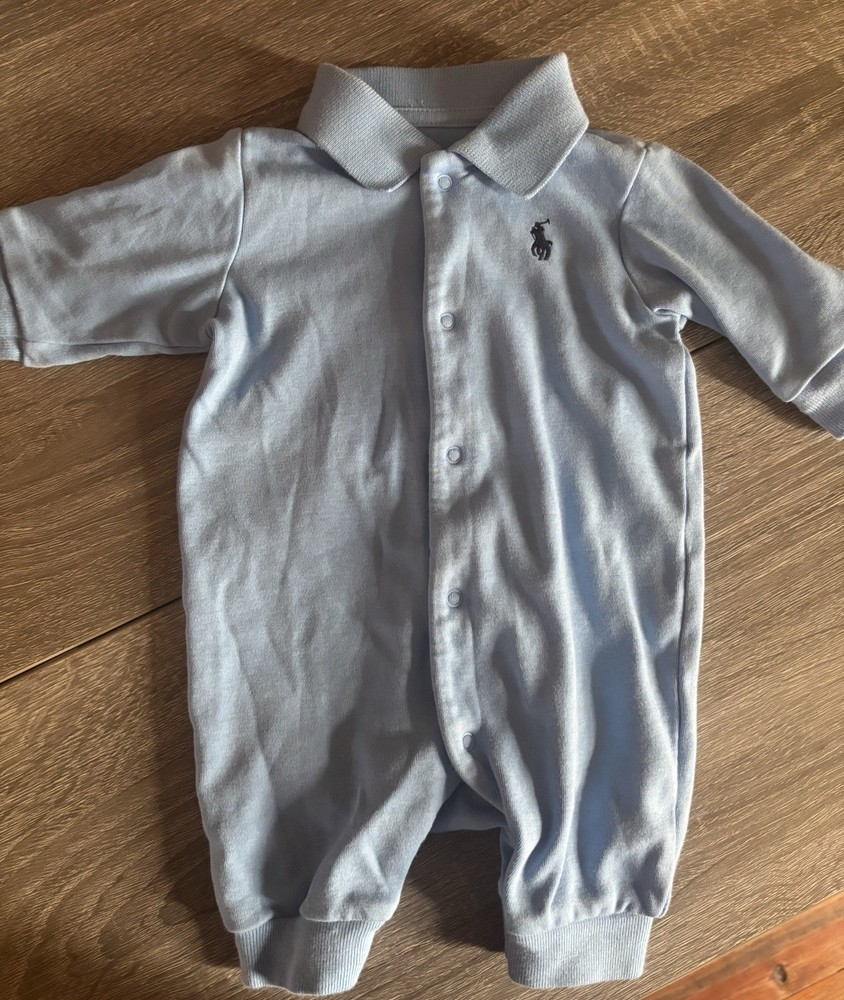 Polo Ralph Lauren Baby Romper One-Piece, Light Blue, Short Sleeve, Collared