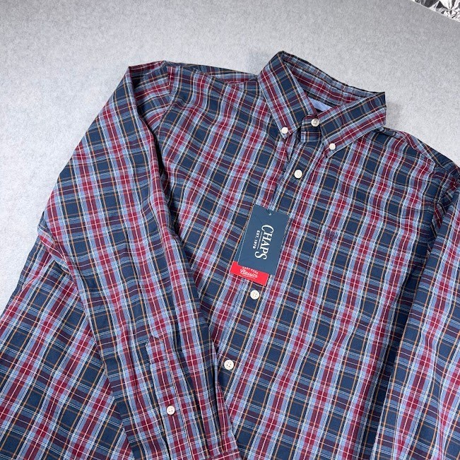 Chaps Button Down Shirt Mens M Blue Red Plaid NWT Stretch Easy Care Classics