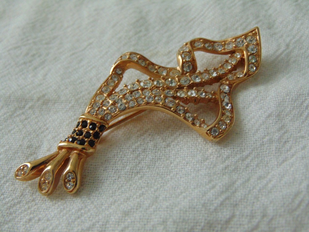 vintage Swarovski Swan signed clear and black crystals brooch