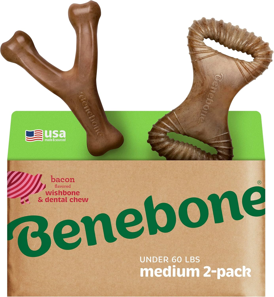2-Pack Wishbone/Dental Durable Dog Chew Toys, Dog Toys for Aggressive Chewers, R