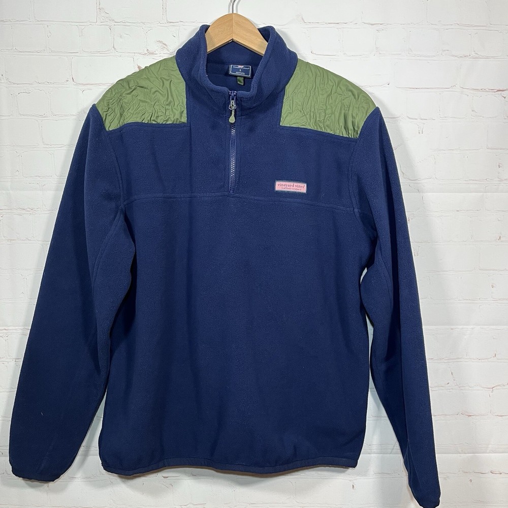 Vineyard Vines Fleece 1/4 Zip Pullover Jacket Mens Size Large Blue Green Outdoor