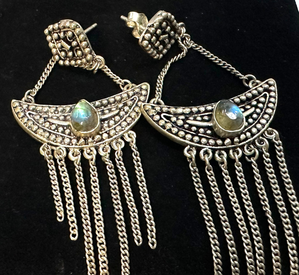 Vtg Costume Silver Tone Tassel Dangle Pierced Earrings Jewelry Lot I
