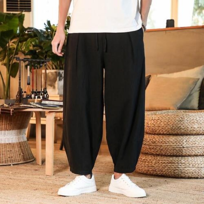 Fashion Men's Loose Cotton Linen Pants Summer Breathable Harem Trousers M-5XL