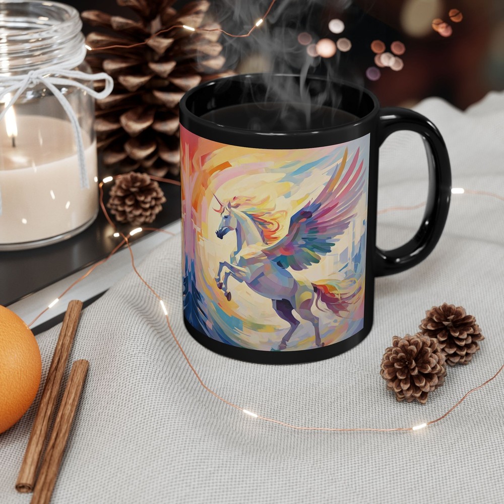 Abstract Pegasus Design Black Ceramic Mug 11oz-image