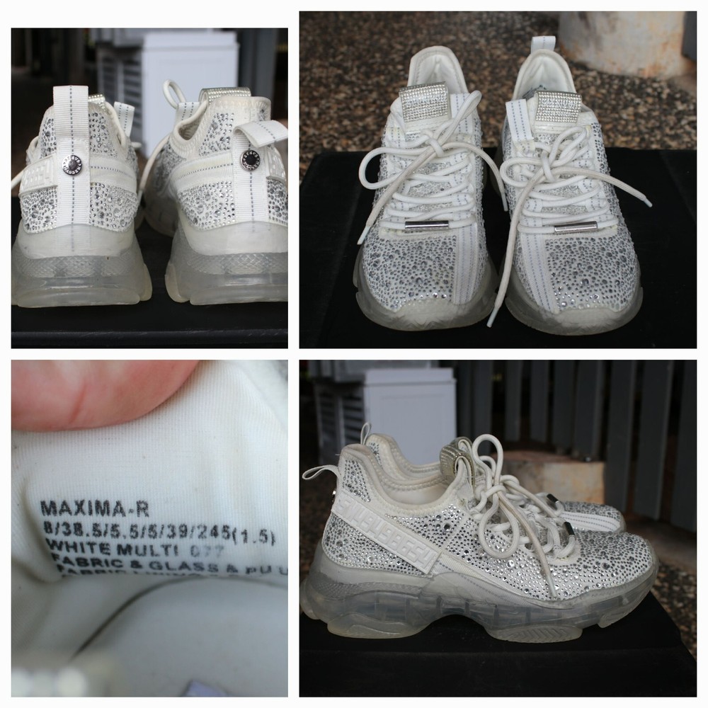 STEVEN MADDEN WOMENS MAXIMA KNIT RHINESTONE SNEAKERS JOGGERS WHITE LIKE NEW