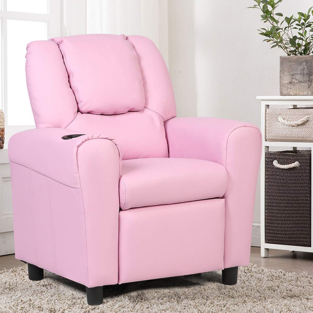 Kids Upholstered Recliner Chair with Cup Holder for Toddlers