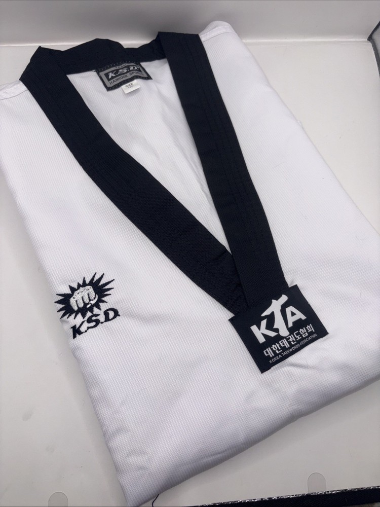 KSD Hankook Sports Taekwondo Uniform Top Dobok Size 170 White Black V Neck KTA