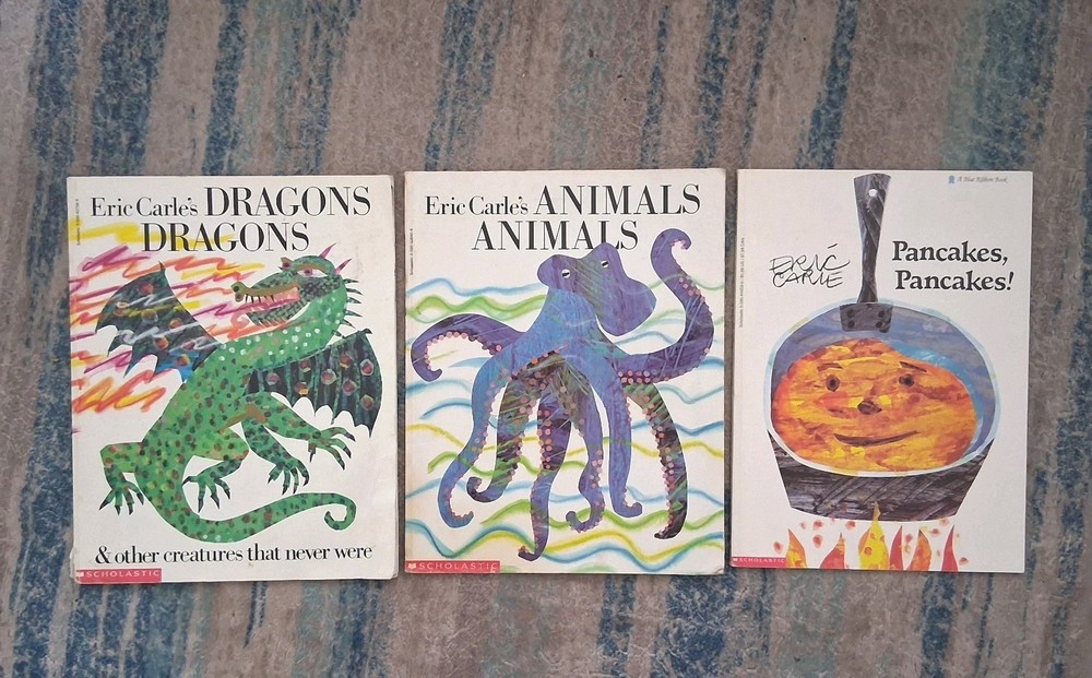 Lot of 3 Eric Carle Books for Children Toddlers:  Animals, Dragons,  Pancakes