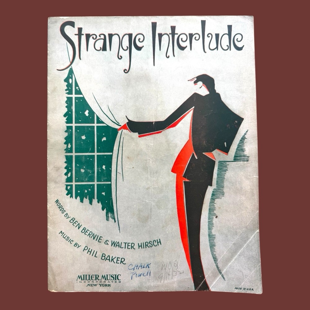 Strange Interlude Sheet Music Ben Bernie Walter Hirsch Phil Baker 1932 Art Deco