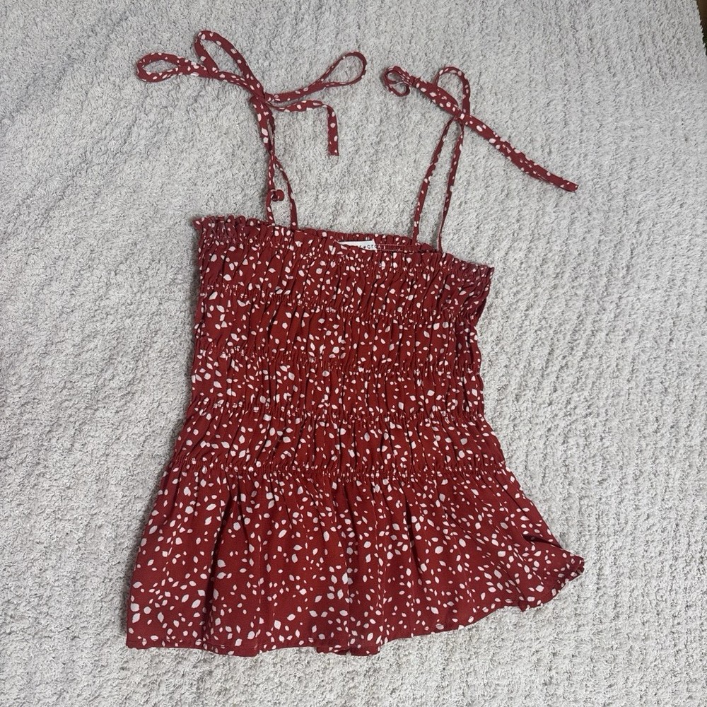 Other Women's Red White Polka Dot Smocked Spaghetti Strap Tank XS