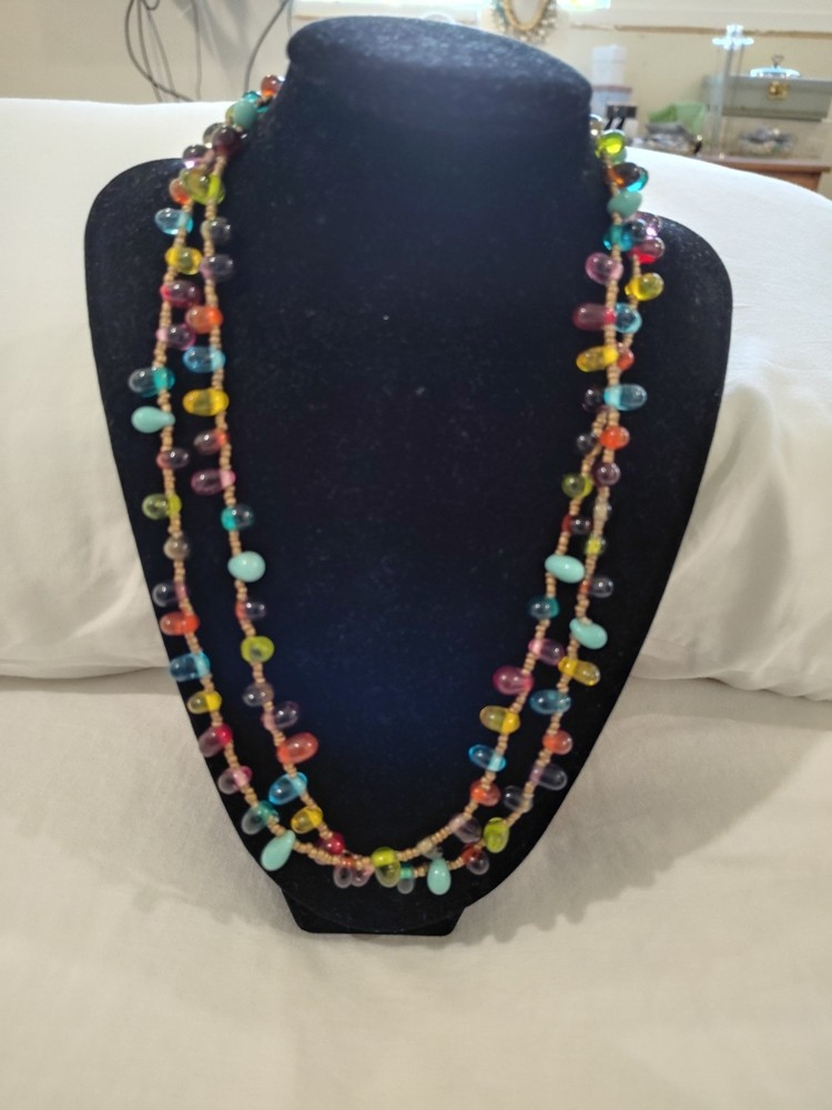 Vintage Italian Handblown Multi-Colored Glass Teardrop Bead 40