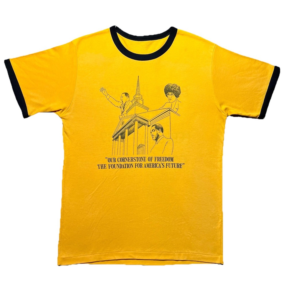 Vintage 80s Black Heritage Month Ringer T Shirt Mens M Yellow 1989 Osan AB ROK