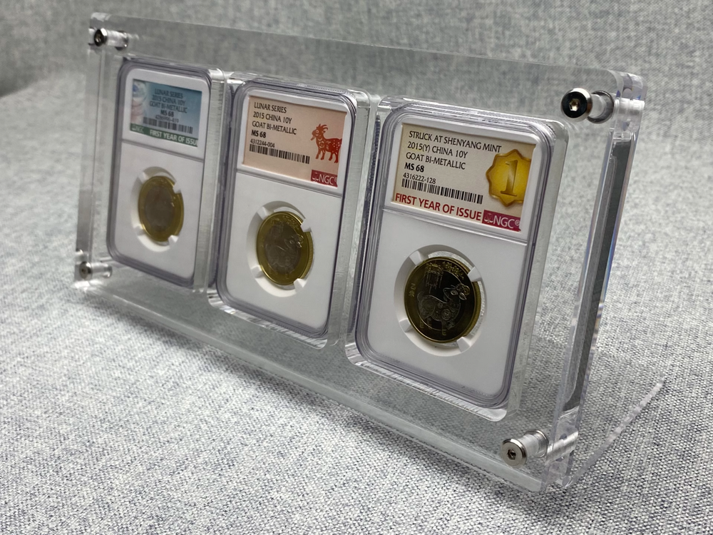 3 Grid Acrylic Display Case with Stand for NGC PCGS Slabs  