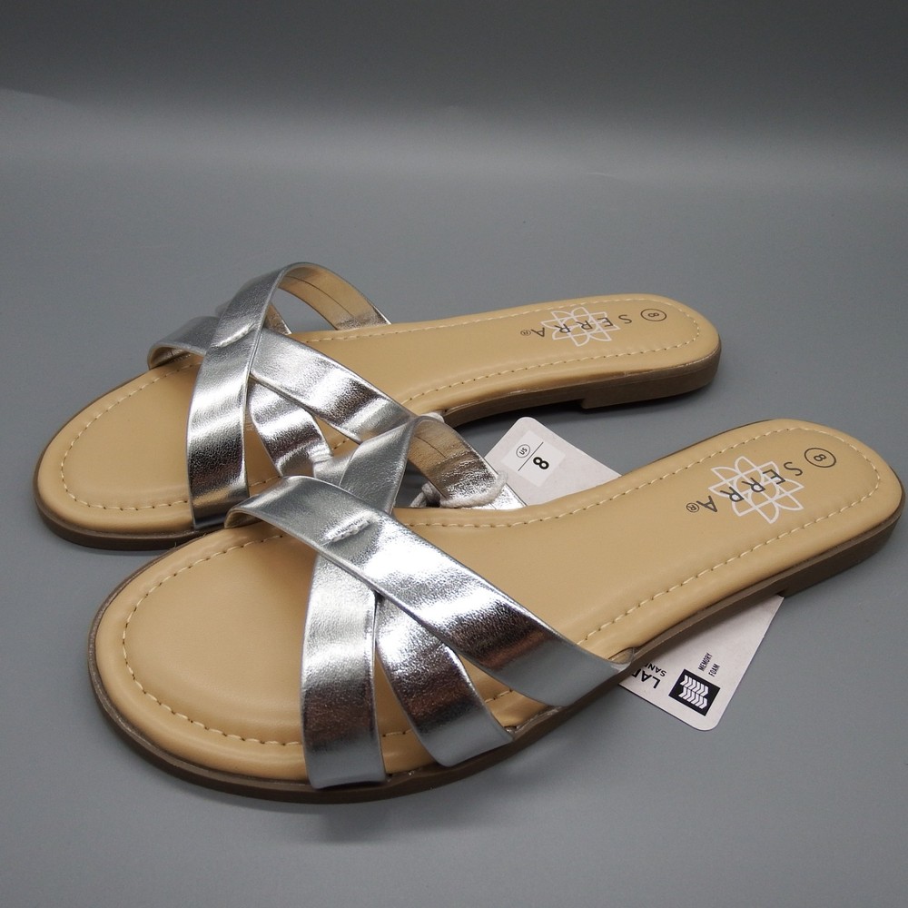 NWT SERRA LADIES SLIDE SILVER SANDALS US SIZE 8