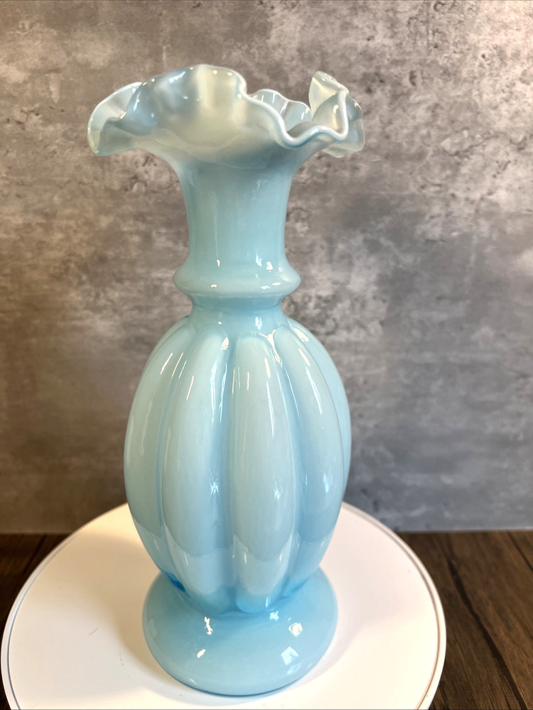 Fenton Art Deco Blue Overlay 8.5