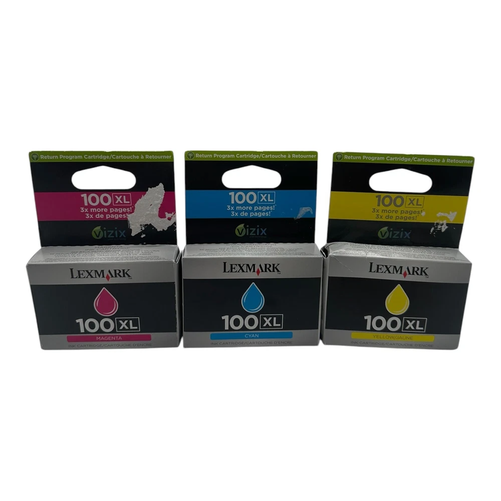 Genuine Lexmark 100XL Multi Pack 3 Ink Cartridges Cyan Magenta Yellow 14N0684