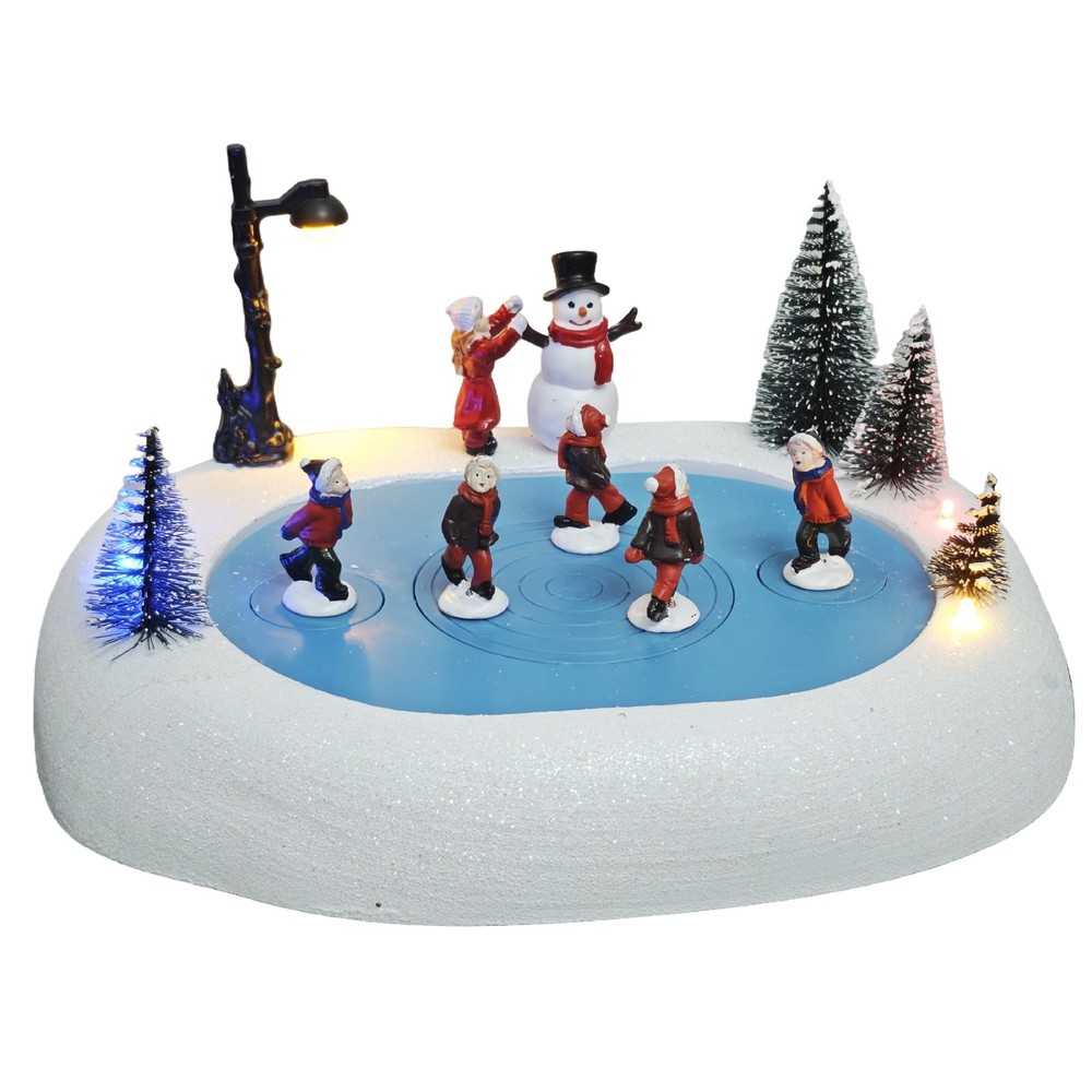 Christmas Village Ice Skating Rink, Colorful Lighted Animated Musical Winter ...