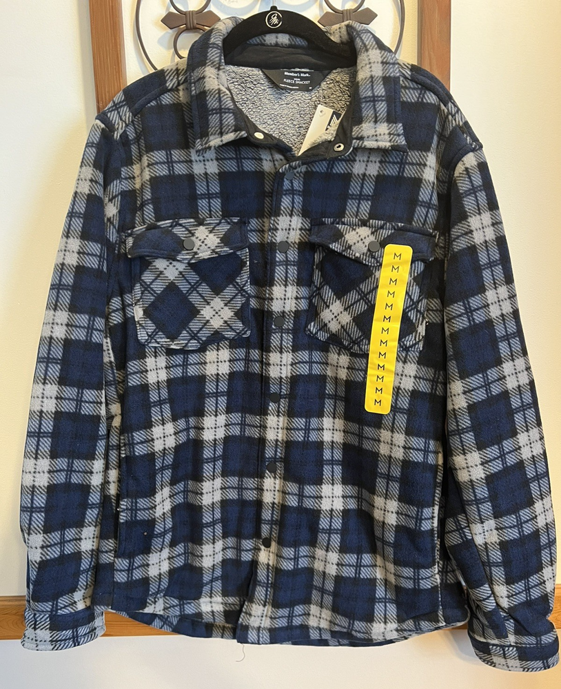 Member's Mark Mens Fleece Shacket Sherpa Lined with Side Pockets Size M Blue New