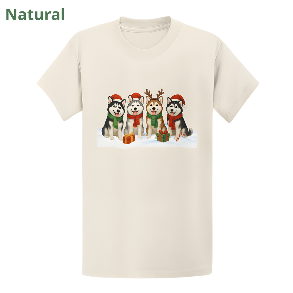 Husky Christmas Lights T-Shirt - Cute Dog Lover Holiday Gift Tee