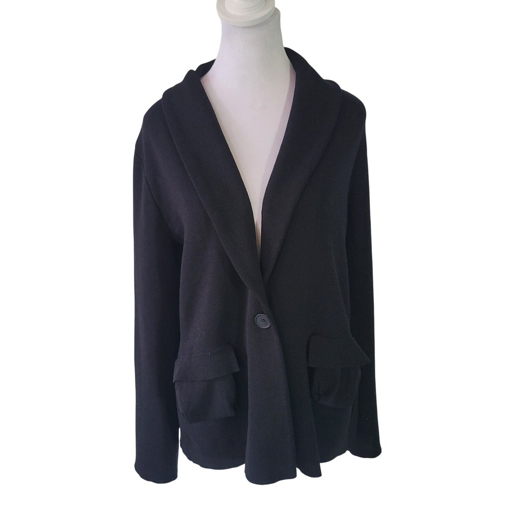 Adrianna Papell Black Thick Knit Fold-Collar Cardigan Size M One Button Front