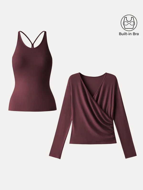 OGL Summer Two-Piece Set Cami with Surplice Ruched Top- Ruby Berry, NWT