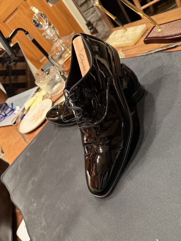 HUGO BOSS Black Patent Leather Oxford Men's Dress Shoes Lace-Up Size 10.5