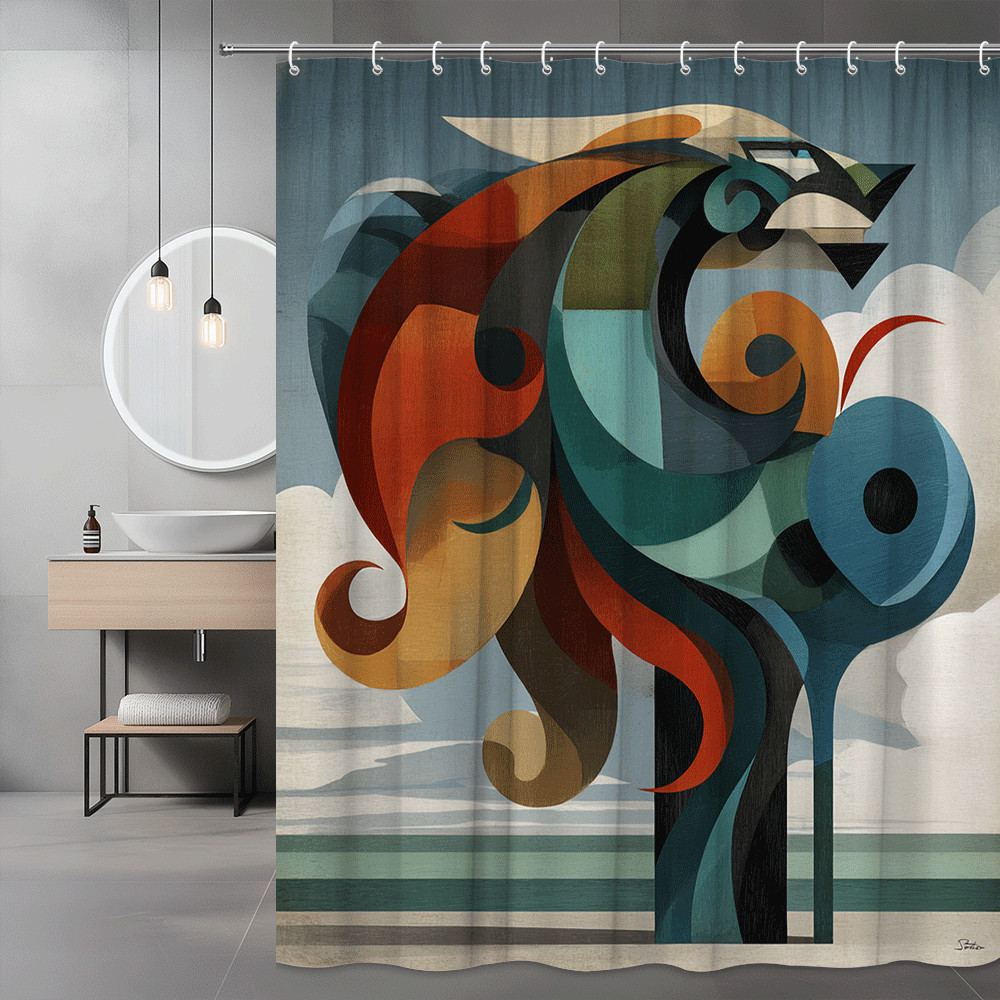 Abstract Art Shower Curtain Colorful Retro Graphic Print