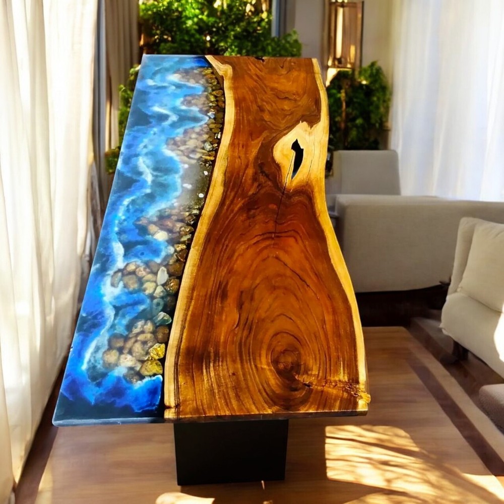 48x30 Ocean Wave Epoxy Resin Dining Table Top for Hallway Hotel or Home Office Desk