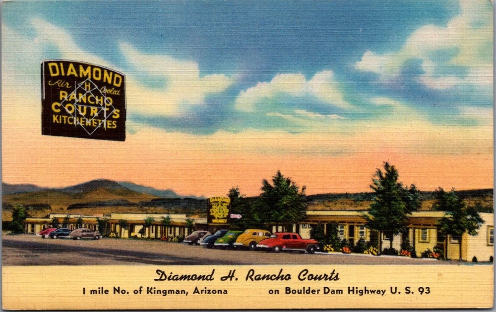Vintage Diamond H. Rancho Courts Kingman Arizona Linen Postcard US 93 Motel